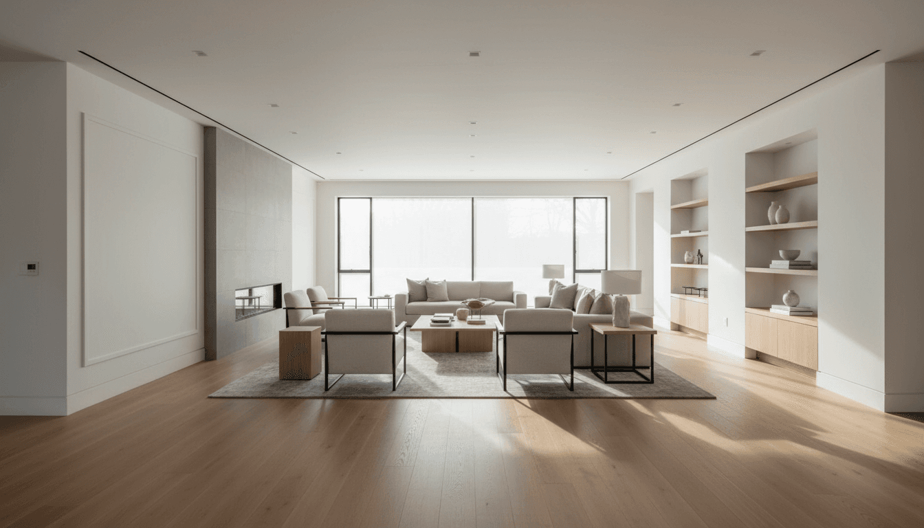 Sala de estar moderna después de una remodelación completa