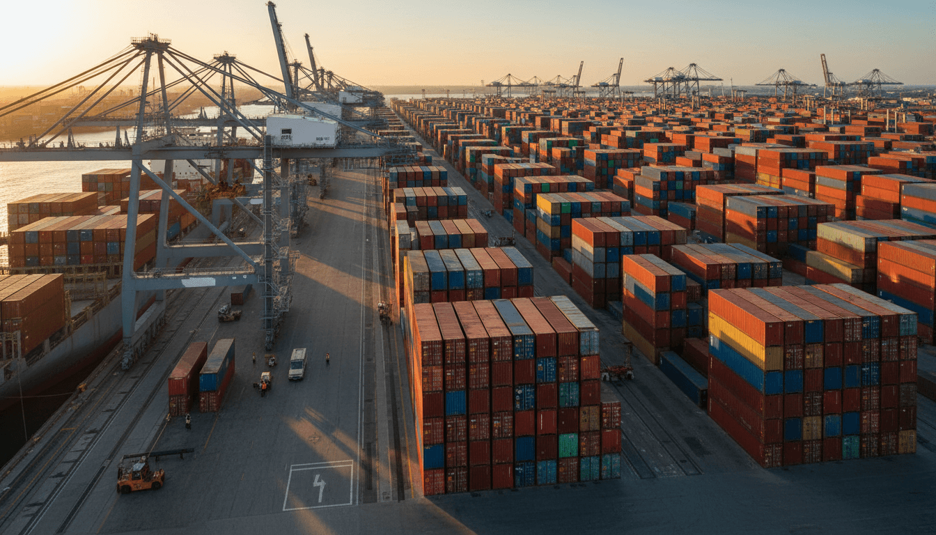 Buque portacontenedores con grúas de carga en un puerto internacional